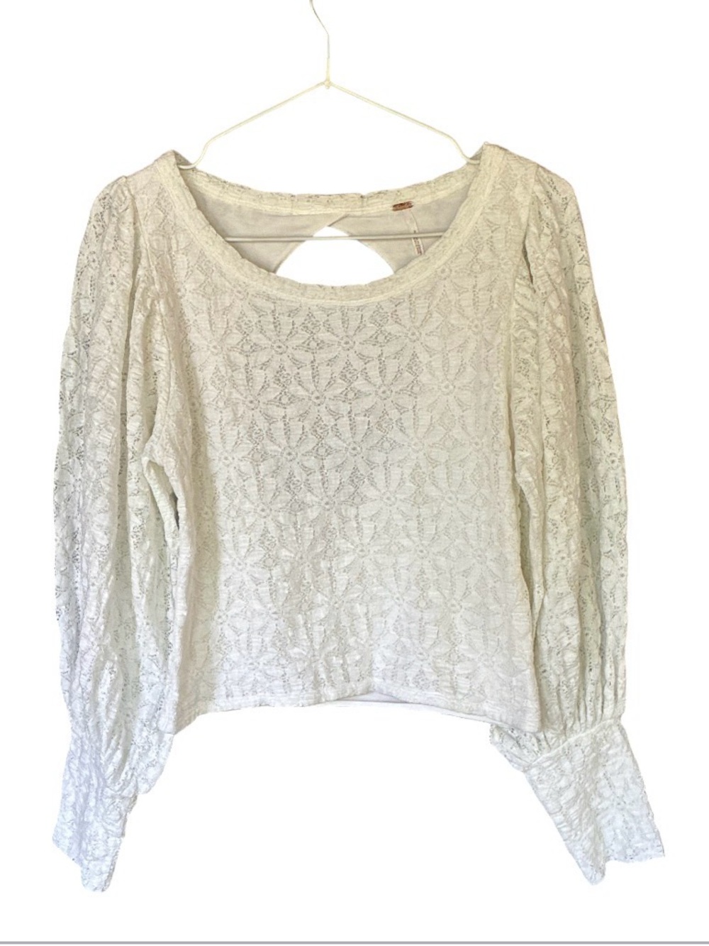 Free People Cream Lace Crochet Long-Sleeve Top